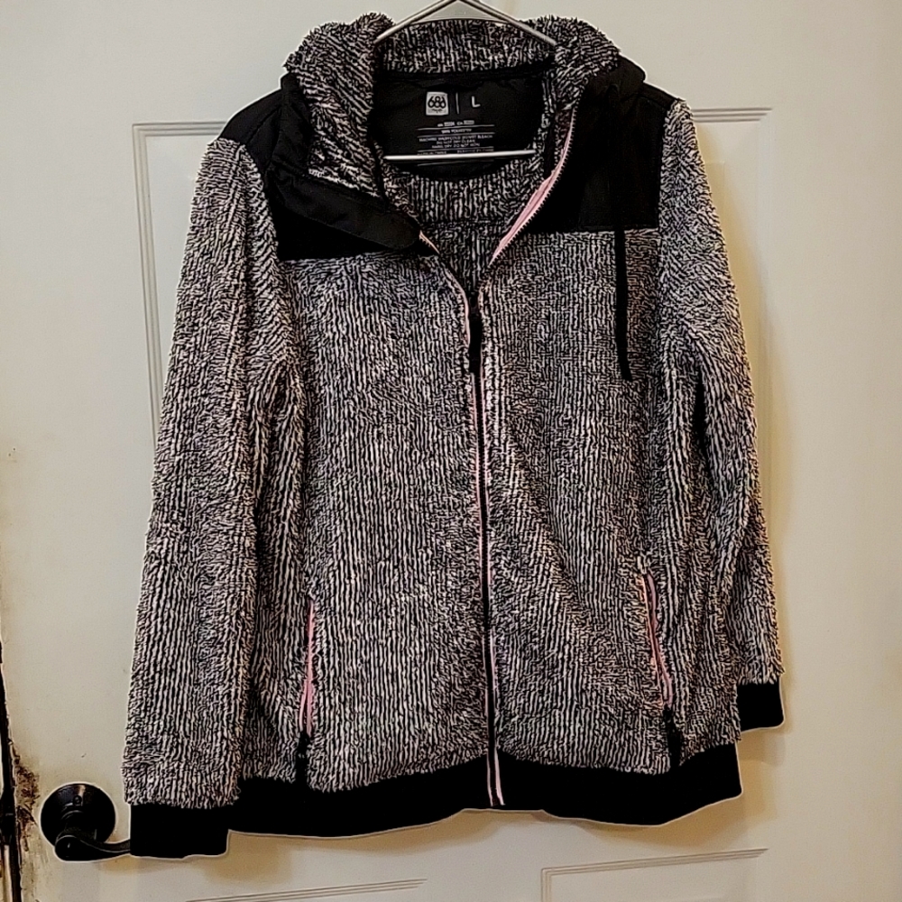 686 sweatshirt hoodie gray with pink trim large
